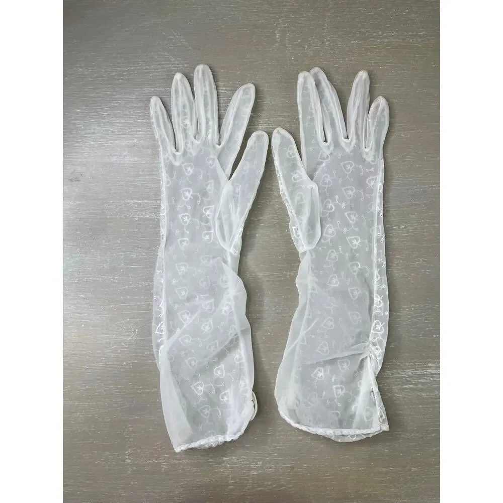 Vintage 70's Semi-Sheer Embroidered Dress Gloves